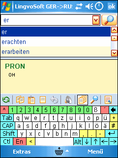 Screenshot of LingvoSoft Talking Dictionary German <-> Russian for Pocket PC